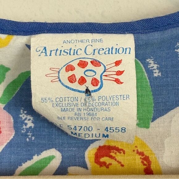 Vintage Artistic Creation Blue Floral Snap Front Artist Smock M - Picture 4 of 8